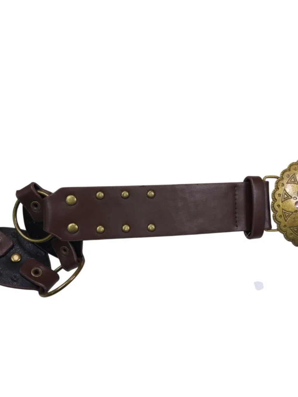 Truelove Brown Brass & Leather Belt with Brass Studs & Buckle XL 1 1/2